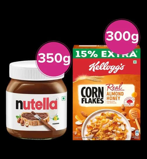 Nutella Hazelnut Cocoa Spread 350gm& Kellogg's Real Almond & Honey Corn Flakes 300gm 1 Combo