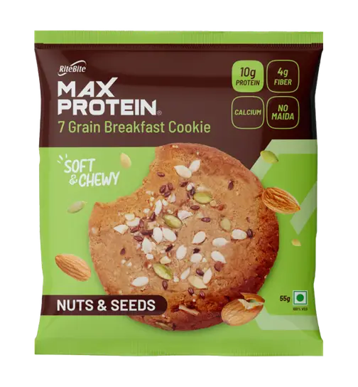 RiteBite Max Protein No Maida 7 Grains Nuts & Seeds 10g Protein Cookies 55 g x 2