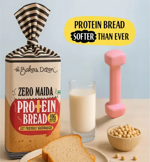 The Baker's Dozen Zero Maida Protein Bread, Protein per loaf 240 g x 2