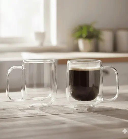Agaro Elite Double Wall Glass Cups (260ml, Transparent, Pack of 2) 2 pieces