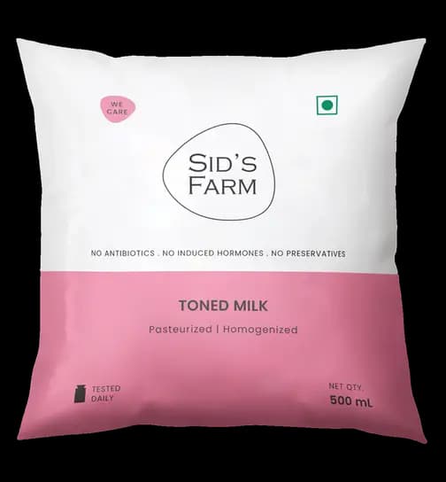 Sid's Farm Tested Toned Milk (No Antibiotics, No Hormones, No Preservatives) 500 ml x 2