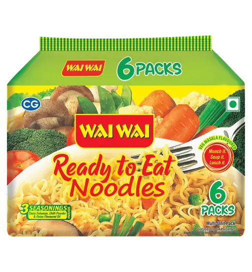 Wai Wai Ready to Eat Veg Masala Flavoured Noodles Pack of 6 390 g x 2