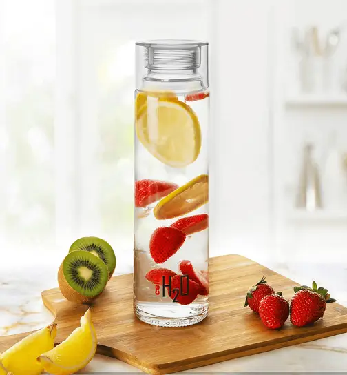 Cello Glass H2O Fridge Water Bottle with Plastic Cap (920ml, Transparent) 1 Piece