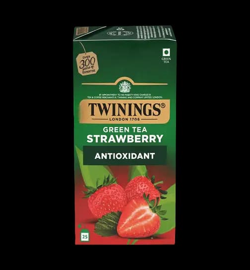 TWININGS Green Tea Strawberry, 25 Teabags, Green Tea, Sweet Subtle Flavour of Strawberry 50 g