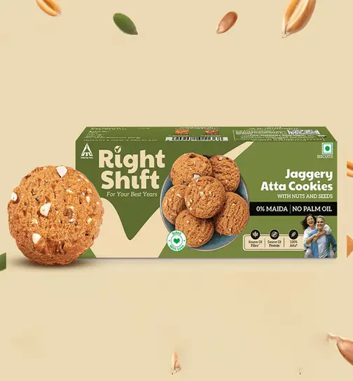 Right Shift Jaggery Atta Cookies | No Palm Oil, 0% Maida, 0% Refined Sugar 120 g x 2