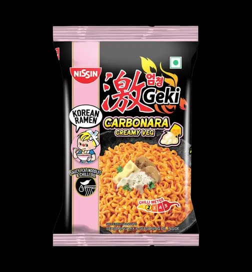 Nissin Geki Korean Ramen Carbonara Creamy Veg Flavoured Instant Noodles 80 g