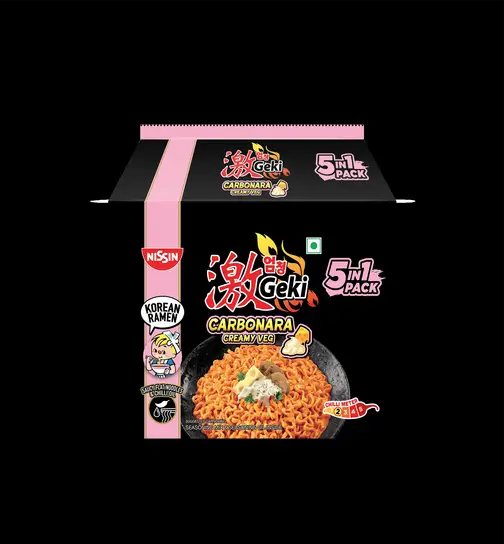 Nissin Geki Korean Ramen Carbonara Creamy Veg Flavoured Instant Noodles (5in1) 400 g