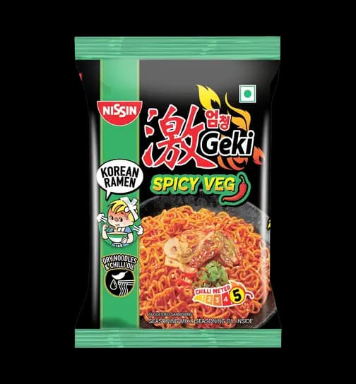 Nissin Geki Korean Ramen Spicy Veg Flavoured Instant Noodles 80 g x 4