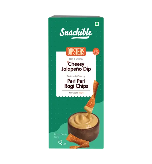 Snackible Dipsters Peri Peri Ragi Chips with Cheesy Jalapeno Dip - No Palm Oil, Made with Millets 56 g x 2