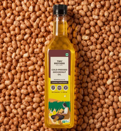 Two Brothers India Farms Wood Pressed Groundnut Peanut Single-Filtered Oil 1 ltr