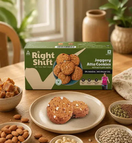 Right Shift Jaggery Atta Cookies | No Palm Oil, 0% Maida, 0% Refined Sugar 120 g