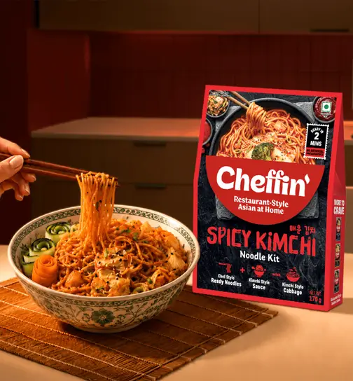 CHEFFIN Spicy Kimchi Noodle Kit | Kimchi Style Sauce| Chef-style Ready Noodles 170 g