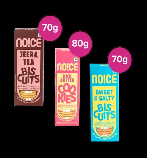 NOICE Biscuit Combo Pack | Jeera Biscuits (70g) | Butter Cookies (80g) | Salt & Sweet Biscuits(70g) 1 Combo