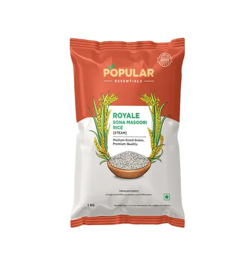 Popular Essentials Sona Masoori Steam Rice 1 kg x 2