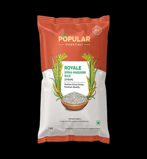 Popular Essentials Sona Masoori Steam Rice 1 kg
