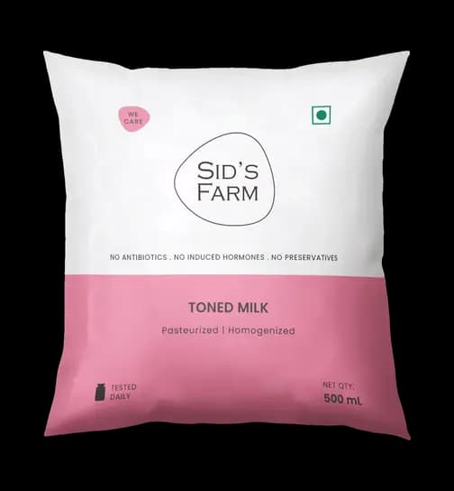 Sid's Farm Tested Toned Milk (No Antibiotics, No Hormones, No Preservatives) 500 ml