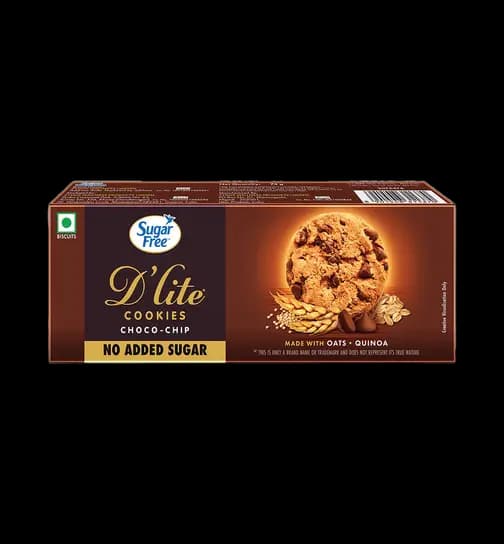 Sugar Free Dlite Choco Chip Cookies|Zero Added Sugar|Made with Oats & Quinoa 75 g x 3