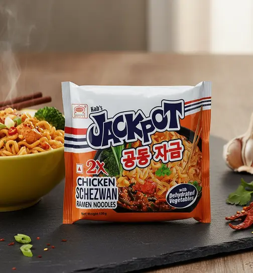 Kab's Jackpot 2X Chicken Schezwan Ramen Noodles 100 gm 100 g
