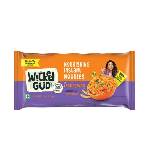 WickedGud Whole Wheat Schezwan Noodles (Pack of 4) | No Maida | No Palm Oil | Source of Protein 240 g