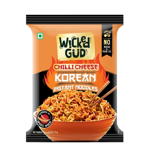 WickedGud Chilly Cheese Korean Instant Noodles, No Maida, No Palm Oil 74 g