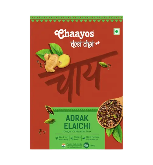 Chaayos Adrak Elaichi Tea (Ginger and Cardamom) - Premium Desi Chai Patti for Authentic Masala Flavour 500 g