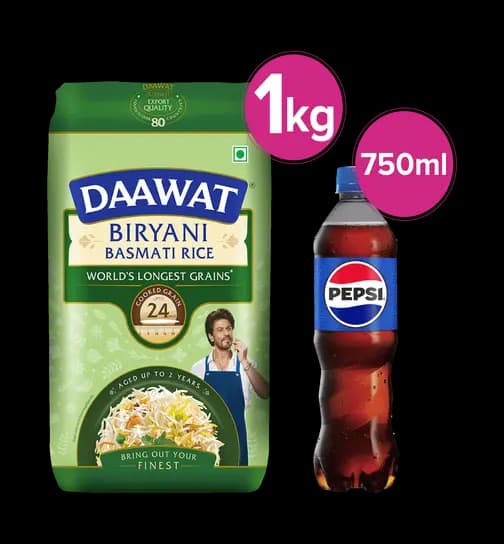 Daawat Biryani Basmati Rice 1kg & Pepsi Soft Drink Bottle 750ml 1 Combo