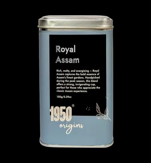 1950 Origins Royal Assam CTC Tea, Tin Caddy Kadak Chai Patti for Milk Brewing Loose Leaf 150 g