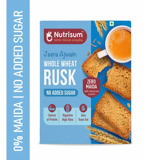 NUTRISUM Whole Wheat Rusk - No added Sugar- Jeera and Ajwain 180 g