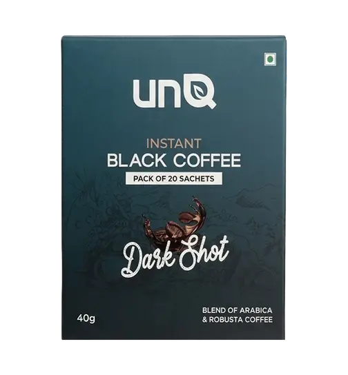 unQ Darkshot Instant Coffee Pack of 20 Sachets Strong Black Coffee 40 g