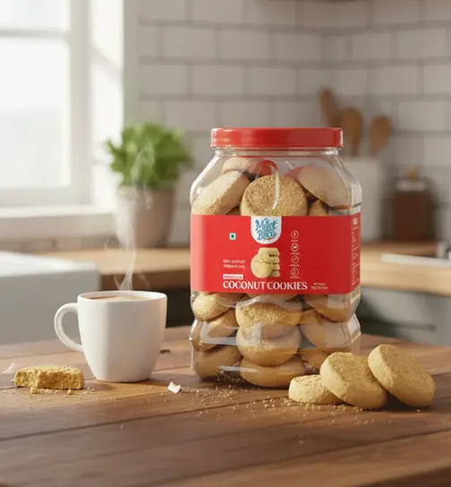 Millet Bisco Coconut Cookies Family Pack | Crunchy & Tasty Biscuits | Tea-Time Snack | Ready to Eat 1 kg