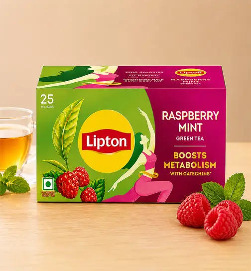 Lipton Raspberry Mint I 25 Tea Bags I Tasty Green Tea I Reduce Bally Fat 25 Pieces